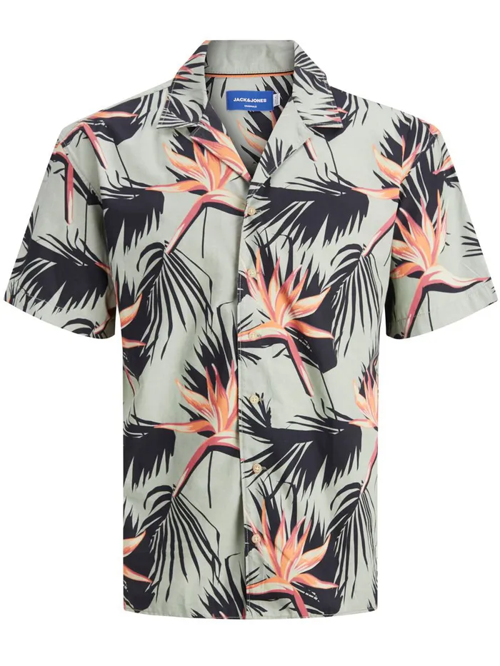 Shirts JACK and JONES Mens CUBAN COLLAR RELAXED FIT SHORT SLEEVED SHIRT Green Sea Spray Cheap On Sale