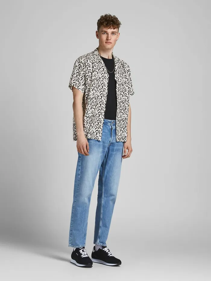 Shirts JACK and JONES Mens CUBAN COLLAR SHORT SLEEVED SHIRT White Cloud Dancer On Sale