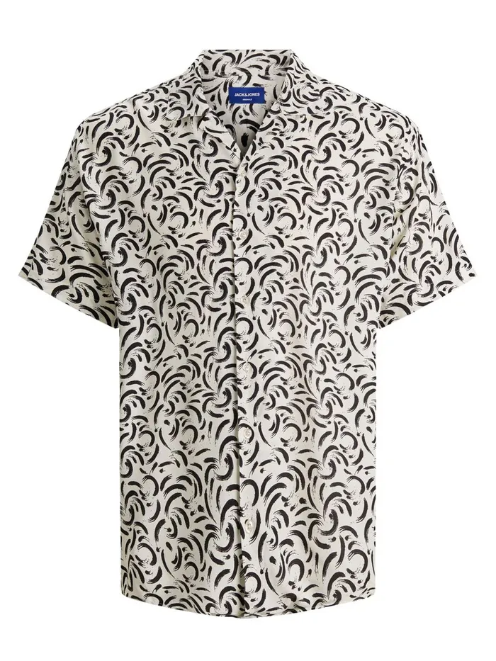 Shirts JACK and JONES Mens CUBAN COLLAR SHORT SLEEVED SHIRT White Cloud Dancer On Sale