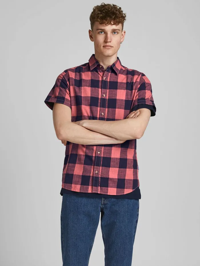 Shirts JACK and JONES Mens GINGHAM CHECK SHORT SLEEVED SHIRT Red Slate Rose Cheap On Sale Shirts JACK and JONES Mens GINGHAM CHECK SHORT SLEEVED SHIRT Red Slate Rose Cheap On Sale