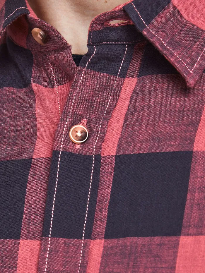 Shirts JACK and JONES Mens GINGHAM CHECK SHORT SLEEVED SHIRT Red Slate Rose Cheap On Sale