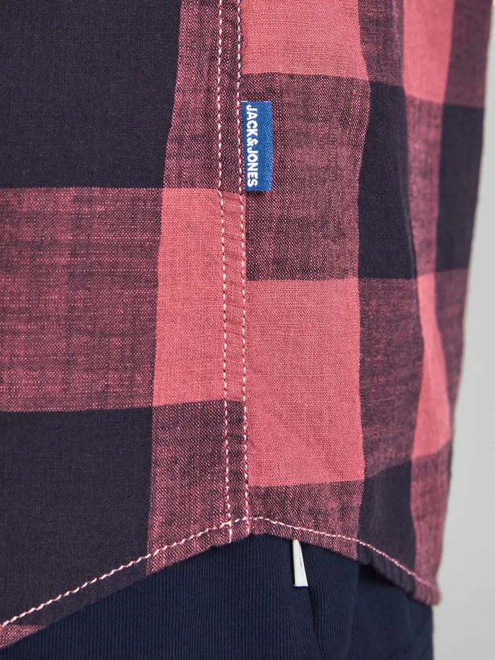Shirts JACK and JONES Mens GINGHAM CHECK SHORT SLEEVED SHIRT Red Slate Rose Cheap On Sale