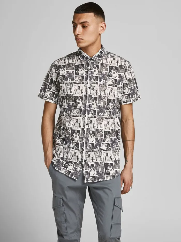 Shirts JACK and JONES Mens LEGENDS SHORT SLEEVED SHIRT Grey Black Cheap On Sale Shirts JACK and JONES Mens LEGENDS SHORT SLEEVED SHIRT Grey Black Cheap On Sale