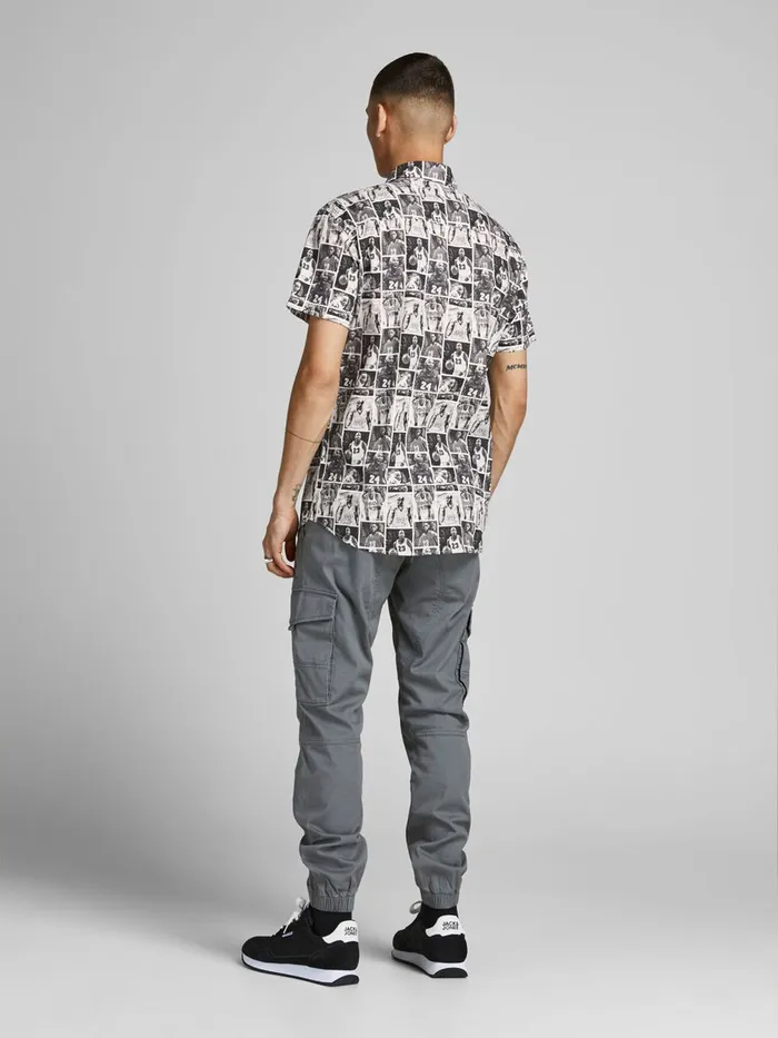 Shirts JACK and JONES Mens LEGENDS SHORT SLEEVED SHIRT Grey Black Cheap On Sale