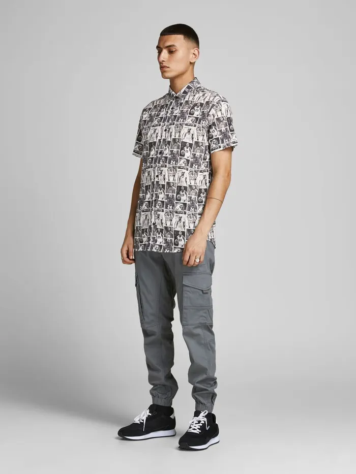 Shirts JACK and JONES Mens LEGENDS SHORT SLEEVED SHIRT Grey Black Cheap On Sale