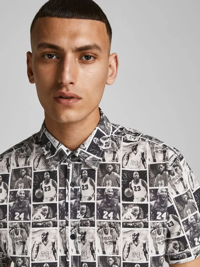 Shirts JACK and JONES Mens LEGENDS SHORT SLEEVED SHIRT Grey Black Cheap On Sale