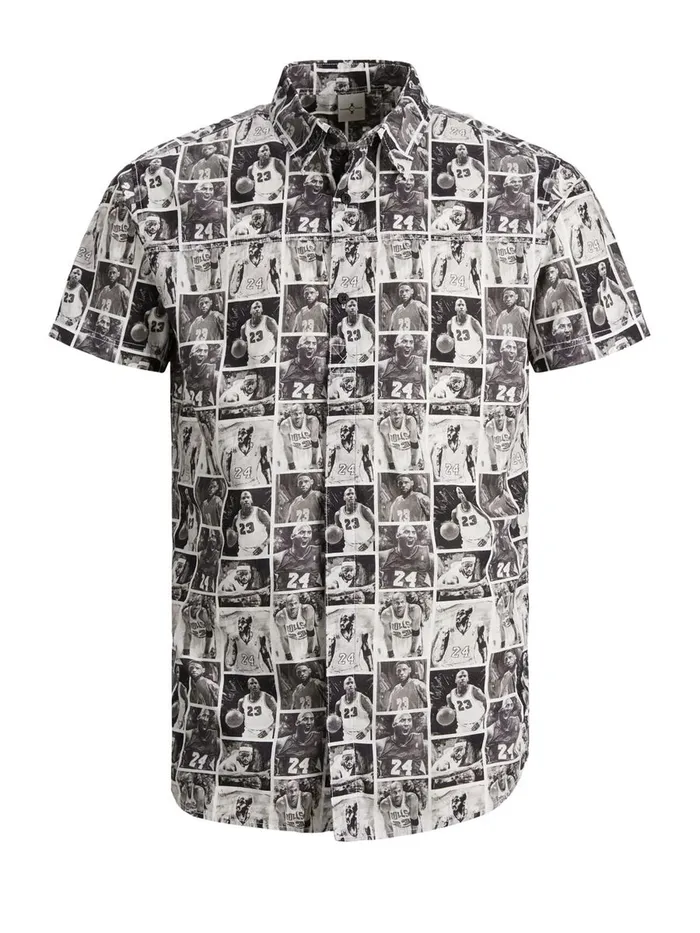 Shirts JACK and JONES Mens LEGENDS SHORT SLEEVED SHIRT Grey Black Cheap On Sale