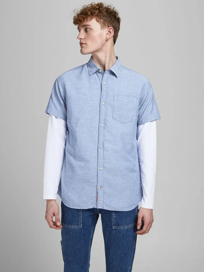 Shirts JACK and JONES Mens ORGANIC COTTON BLEND SHORT SLEEVED SHIRT Blue Ensign Blue Near Me