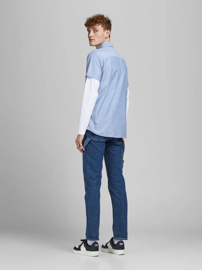 Shirts JACK and JONES Mens ORGANIC COTTON BLEND SHORT SLEEVED SHIRT Blue Ensign Blue Near Me