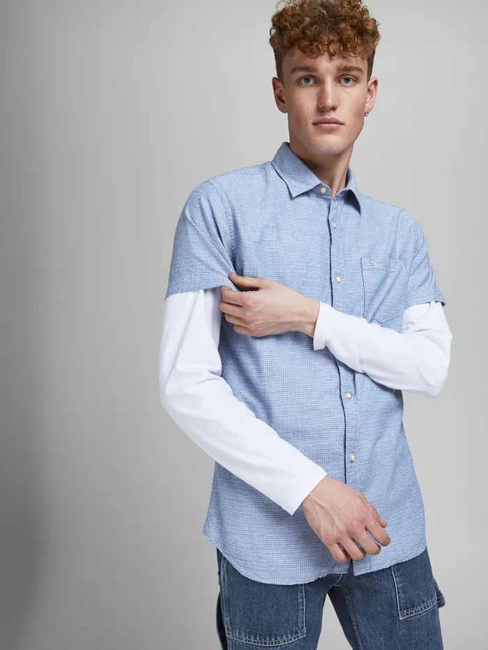 Shirts JACK and JONES Mens ORGANIC COTTON BLEND SHORT SLEEVED SHIRT Blue Ensign Blue Near Me