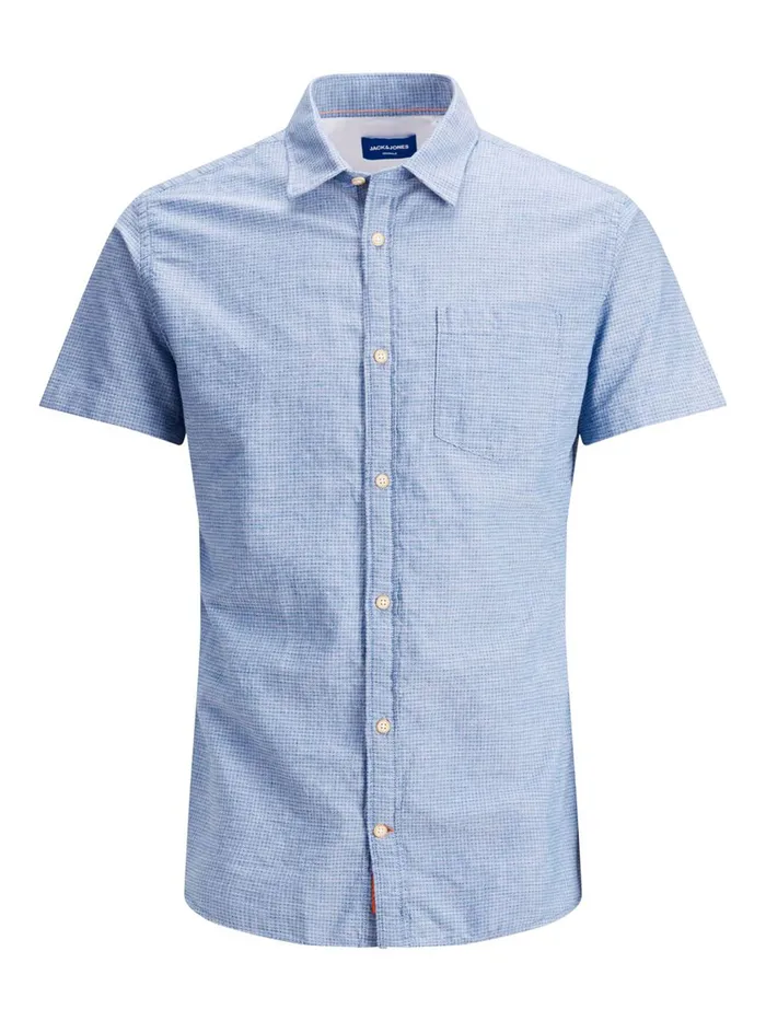 Shirts JACK and JONES Mens ORGANIC COTTON BLEND SHORT SLEEVED SHIRT Blue Ensign Blue Near Me