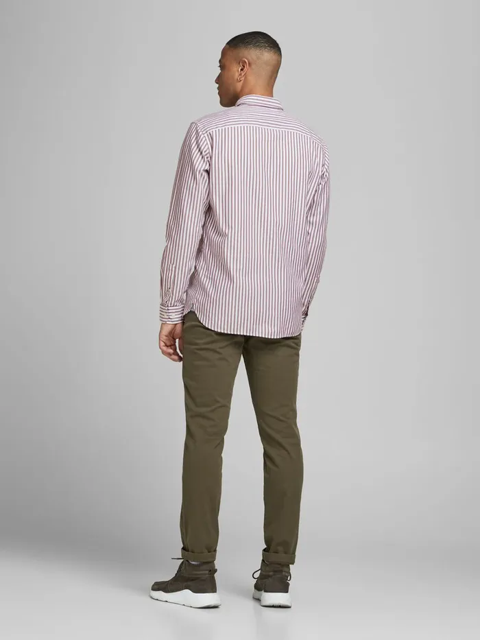 Shirts JACK and JONES Mens OXFORD STRIPED SHIRT Pink Vineyard Wine On Sale