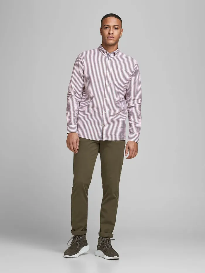 Shirts JACK and JONES Mens OXFORD STRIPED SHIRT Pink Vineyard Wine On Sale