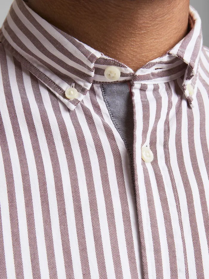Shirts JACK and JONES Mens OXFORD STRIPED SHIRT Pink Vineyard Wine On Sale