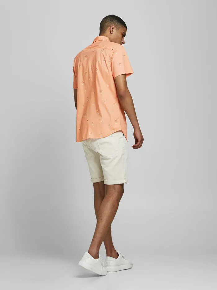 Shirts JACK and JONES Mens POPLIN MULTI ICONS SHORT SLEEVED SHIRT Pastel Shell Coral On Sale