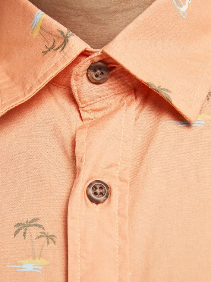 Shirts JACK and JONES Mens POPLIN MULTI ICONS SHORT SLEEVED SHIRT Pastel Shell Coral On Sale