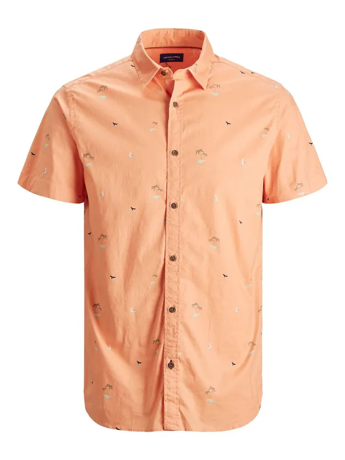 Shirts JACK and JONES Mens POPLIN MULTI ICONS SHORT SLEEVED SHIRT Pastel Shell Coral On Sale