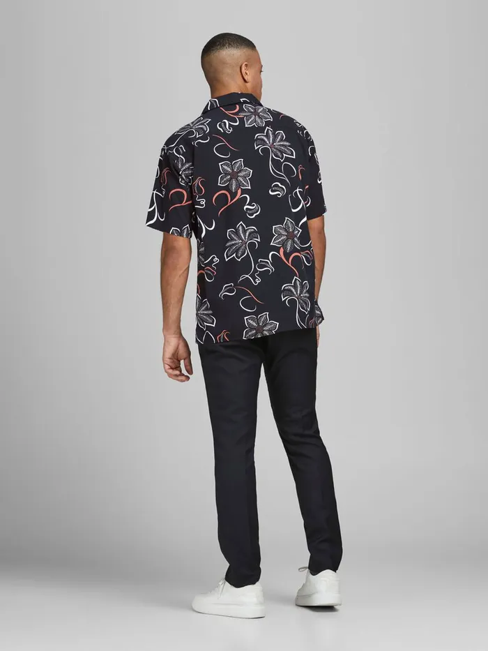 Shirts JACK and JONES Mens POPLIN RESORT SHORT SLEEVED SHIRT Black Black Gift for Friend