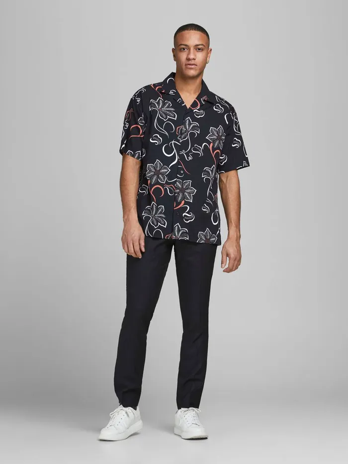 Shirts JACK and JONES Mens POPLIN RESORT SHORT SLEEVED SHIRT Black Black Gift for Friend