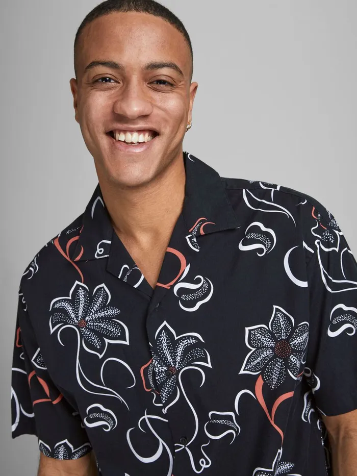 Shirts JACK and JONES Mens POPLIN RESORT SHORT SLEEVED SHIRT Black Black Gift for Friend