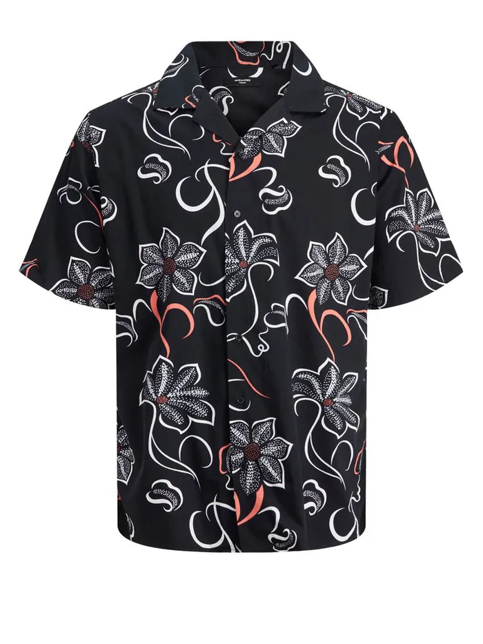 Shirts JACK and JONES Mens POPLIN RESORT SHORT SLEEVED SHIRT Black Black Gift for Friend