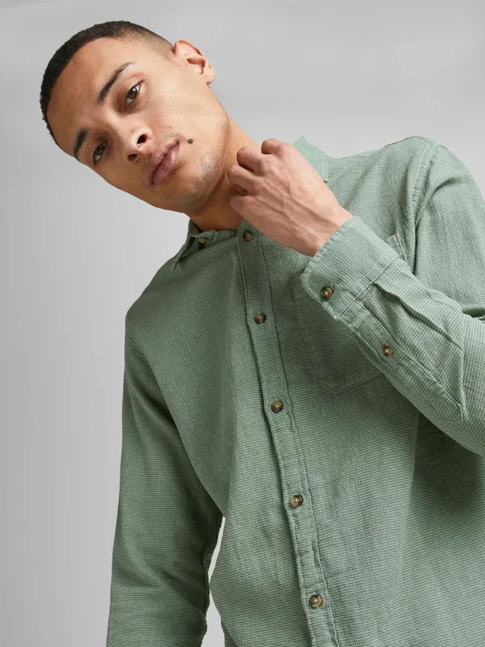 Shirts JACK and JONES Mens SLIM FIT DOBBY SHIRT Green Sea Spray Cheap On Sale