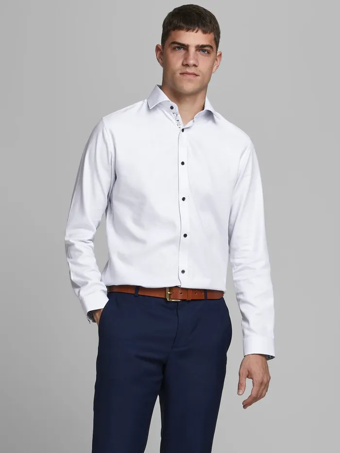 Shirts JACK and JONES Mens SLIM FIT DOBBY SHIRT White White For Sale
