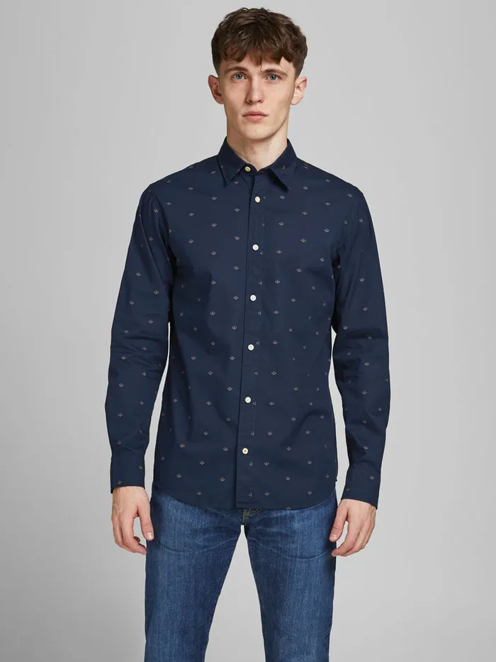 Shirts JACK and JONES Mens SLIM FIT POPLIN SHIRT Blue Navy Blazer Online