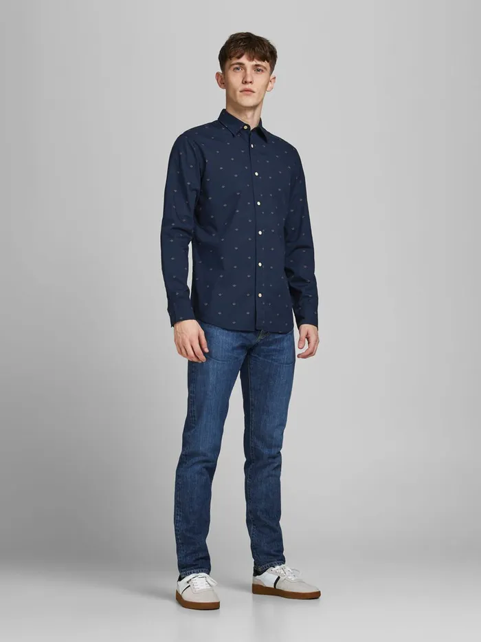 Shirts JACK and JONES Mens SLIM FIT POPLIN SHIRT Blue Navy Blazer Online