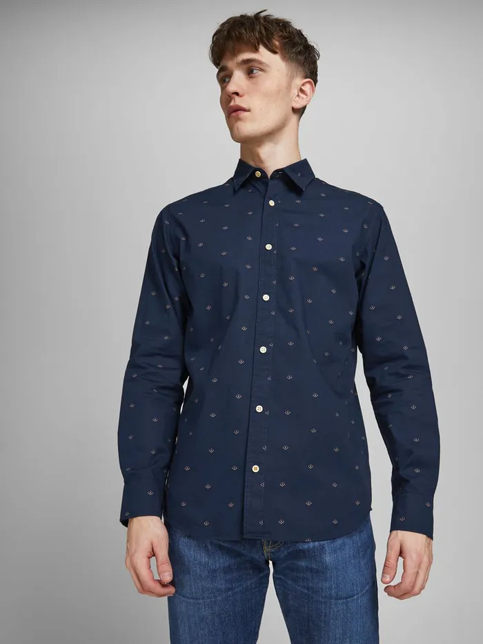 Shirts JACK and JONES Mens SLIM FIT POPLIN SHIRT Blue Navy Blazer Online