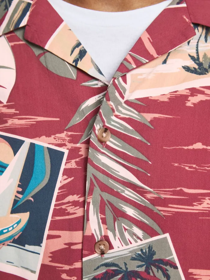 Shirts JACK and JONES Mens TROPICAL PRINT SHORT SLEEVED SHIRT Pink Slate Rose On Sale