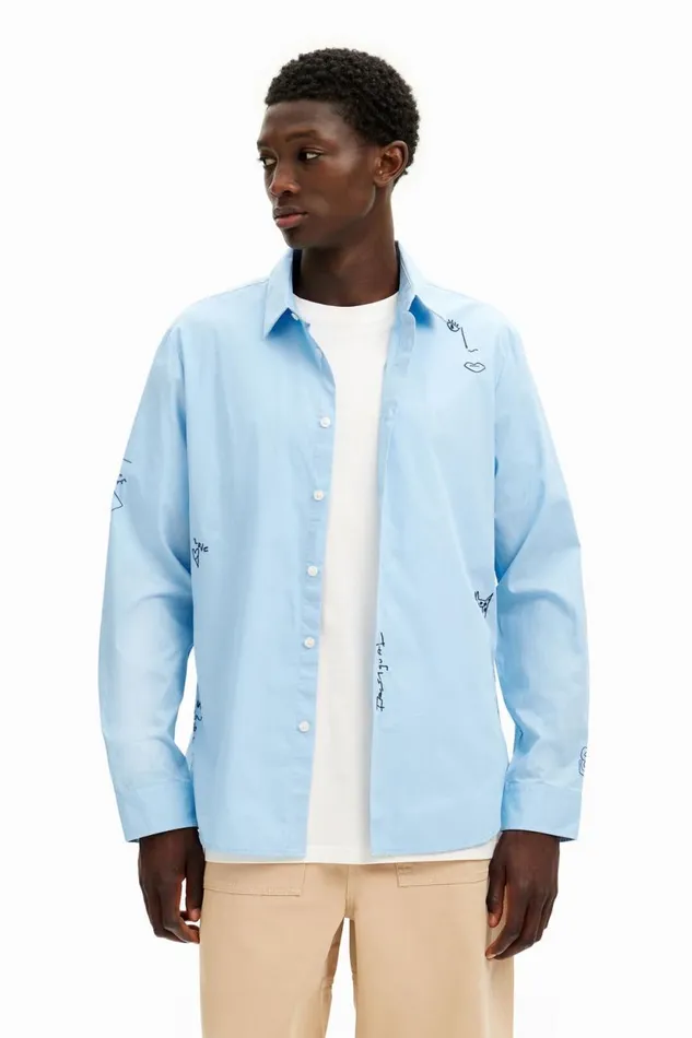 Shirts Men Desigual Embroidered Details Shirt Blue