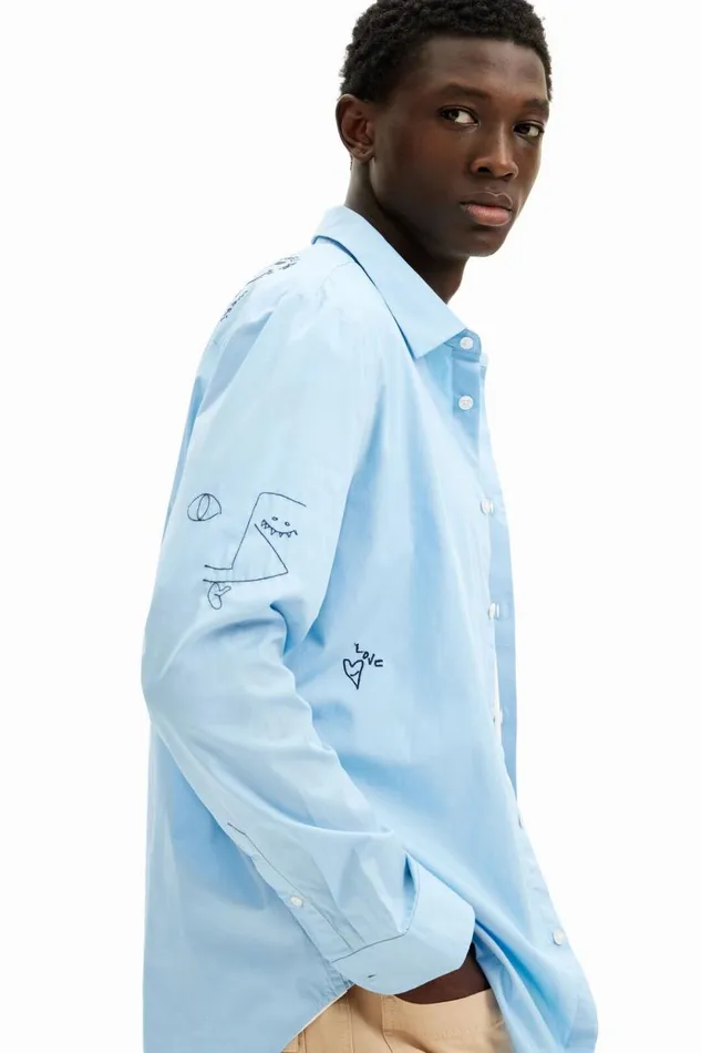 Shirts Men Desigual Embroidered Details Shirt Blue