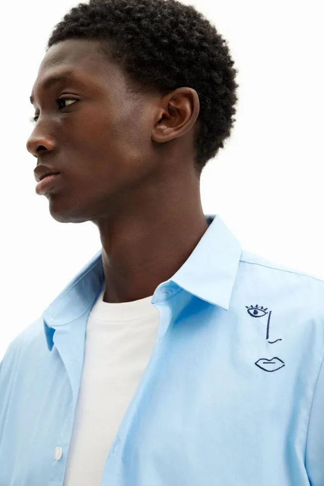 Shirts Men Desigual Embroidered Details Shirt Blue