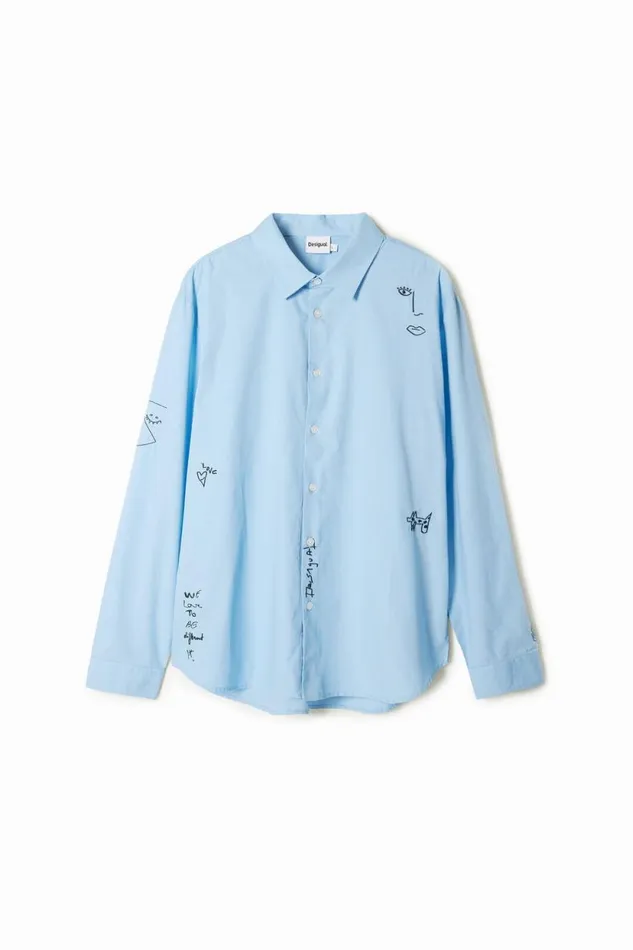 Shirts Men Desigual Embroidered Details Shirt Blue