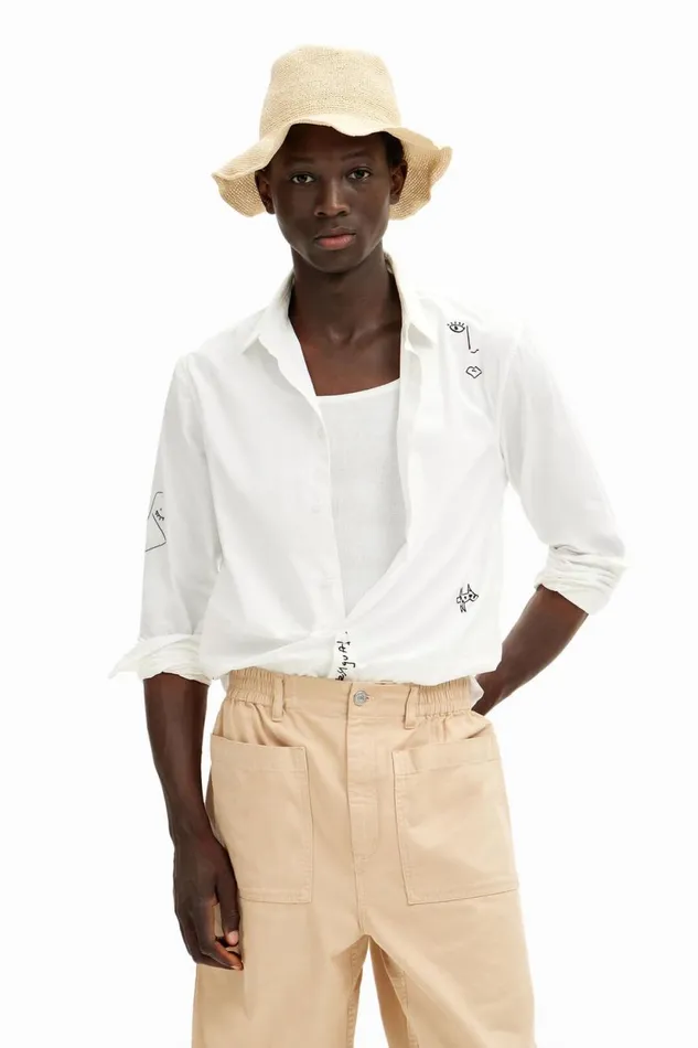 Shirts Men Desigual Embroidered Details Shirt White