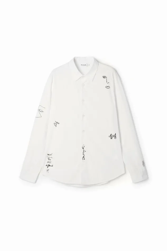 Shirts Men Desigual Embroidered Details Shirt White