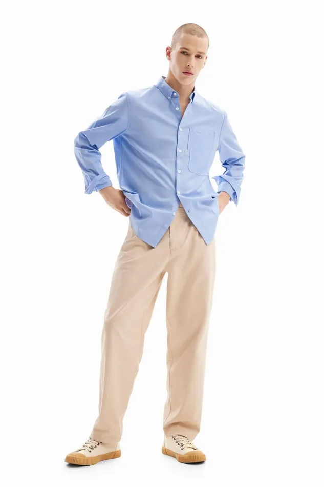 Shirts Men Desigual Patchwork Poplin Shirt Blue