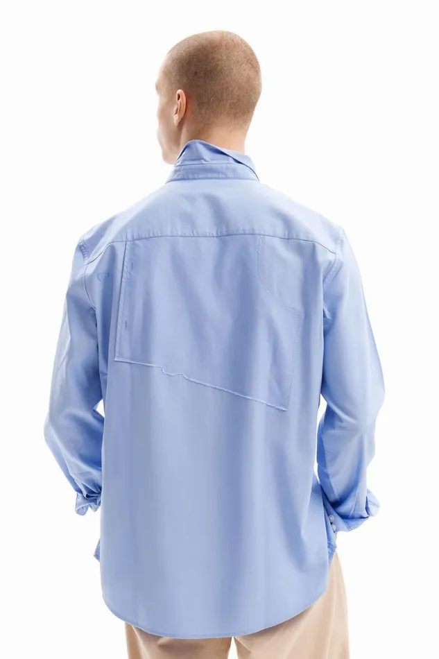 Shirts Men Desigual Patchwork Poplin Shirt Blue