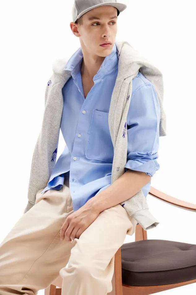 Shirts Men Desigual Patchwork Poplin Shirt Blue