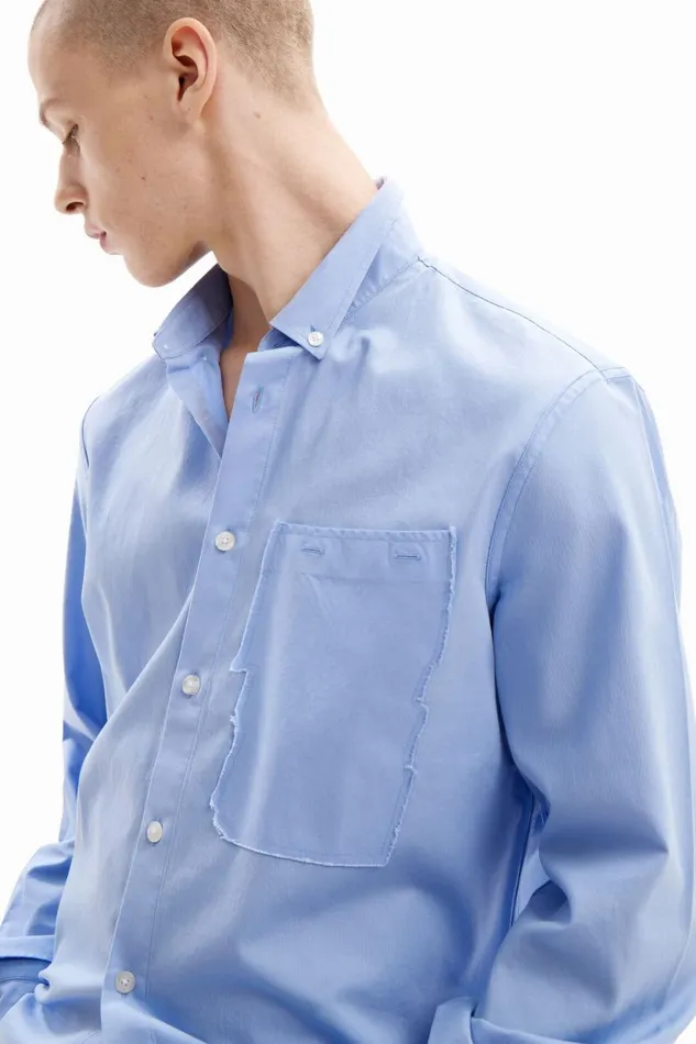 Shirts Men Desigual Patchwork Poplin Shirt Blue