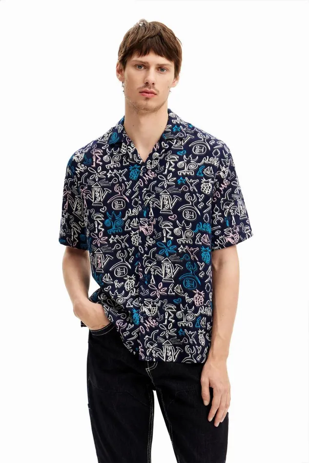 Shirts Men Desigual Shirt With Contrasting Illustrations Blue