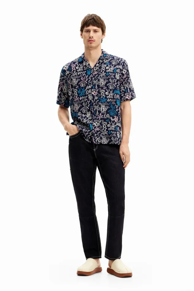 Shirts Men Desigual Shirt With Contrasting Illustrations Blue