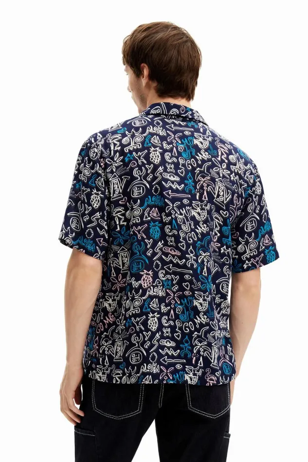 Shirts Men Desigual Shirt With Contrasting Illustrations Blue