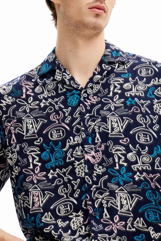 Shirts Men Desigual Shirt With Contrasting Illustrations Blue