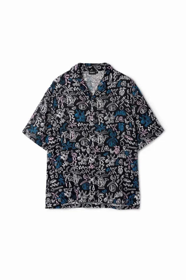 Shirts Men Desigual Shirt With Contrasting Illustrations Blue