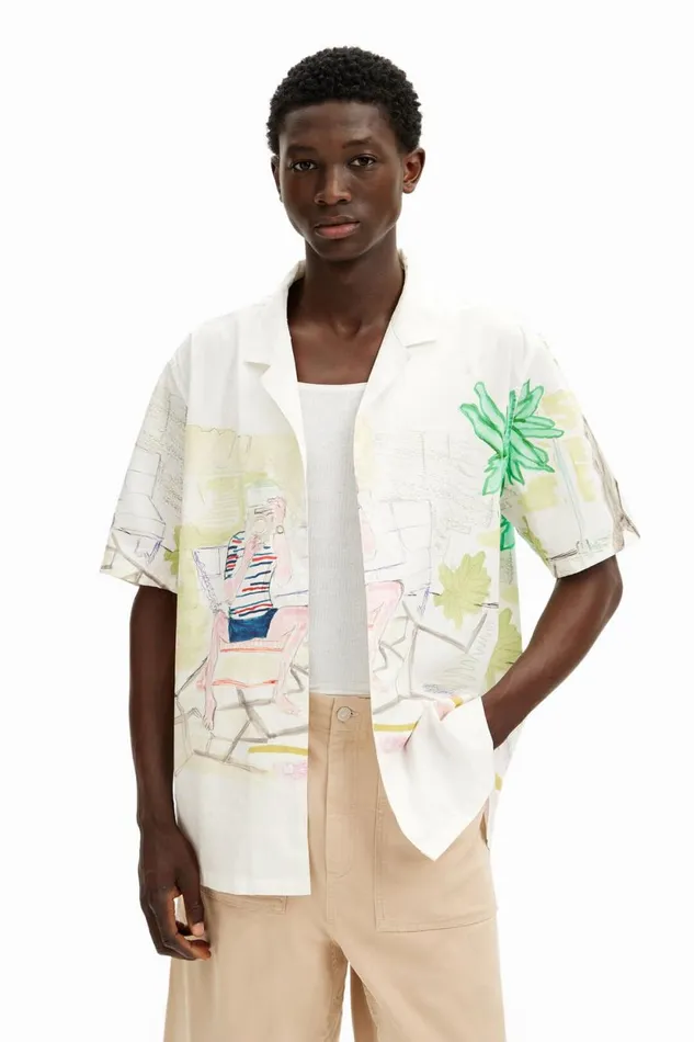 Shirts Men Desigual Watercolor Print Shirt White
