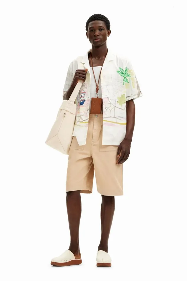 Shirts Men Desigual Watercolor Print Shirt White