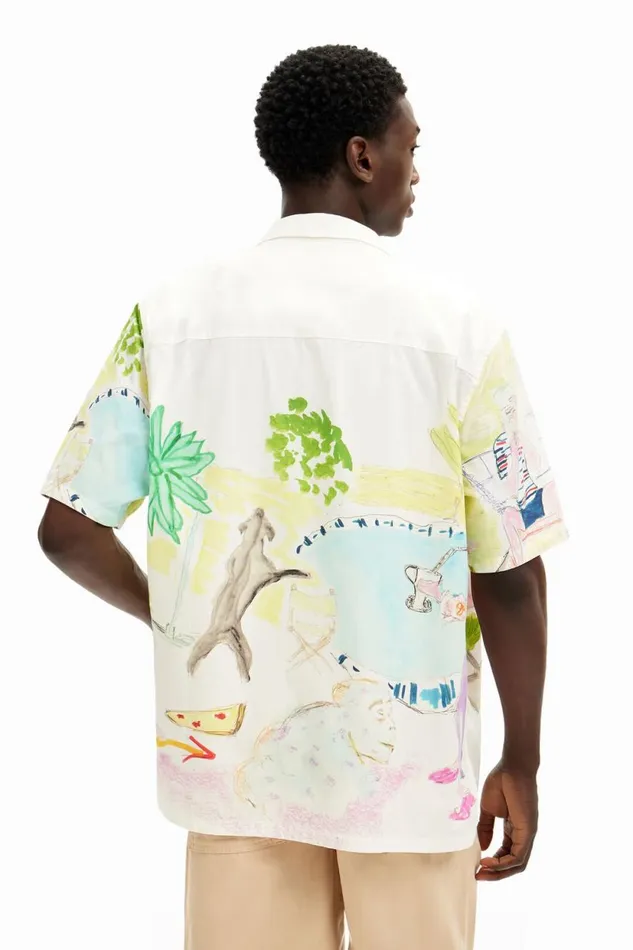 Shirts Men Desigual Watercolor Print Shirt White