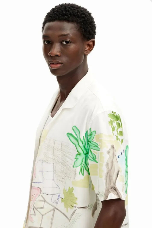 Shirts Men Desigual Watercolor Print Shirt White
